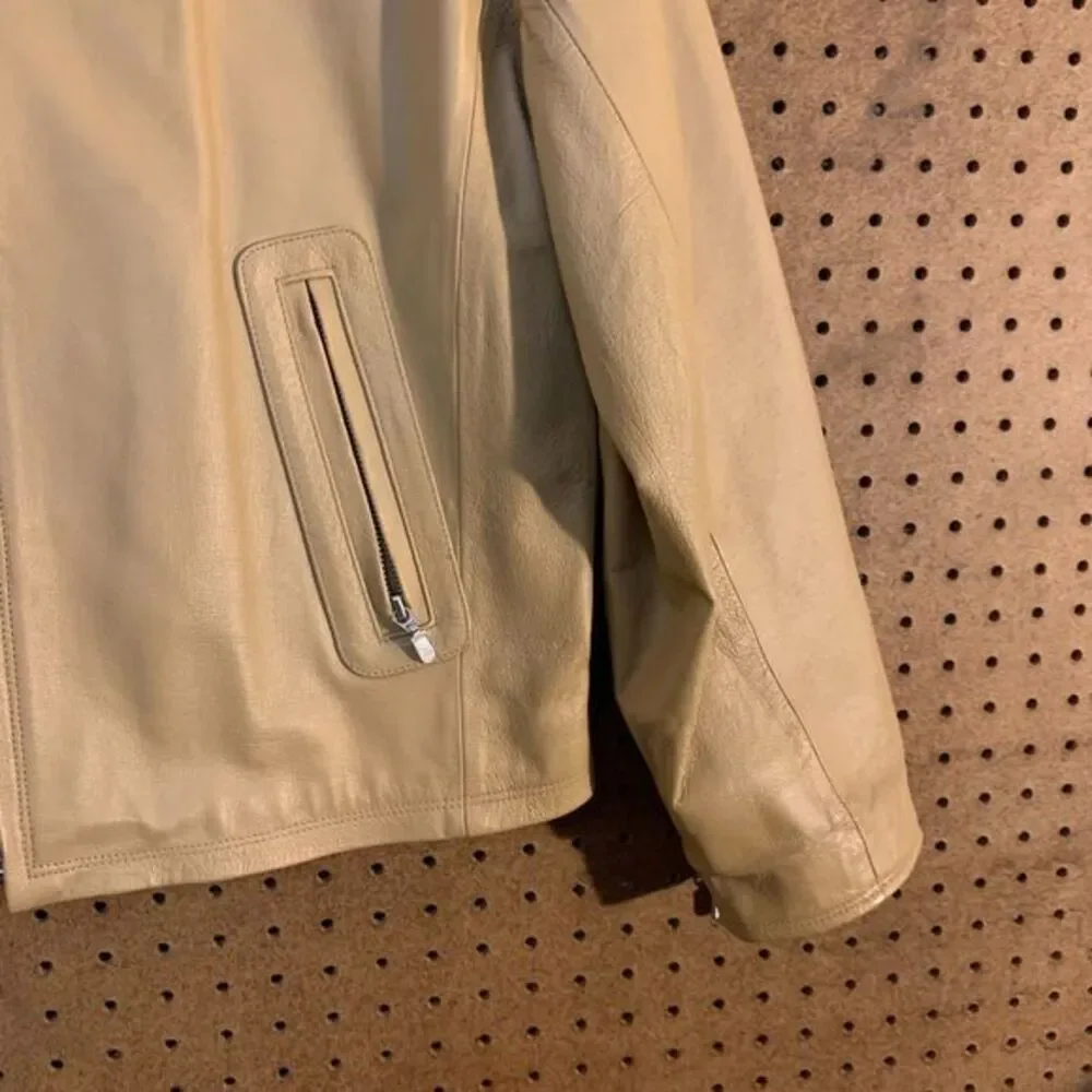 VTG Tan Leather Jacket Blazer 90s Y2K Newport‎ News Minimal Full Zip Retro Sz 14